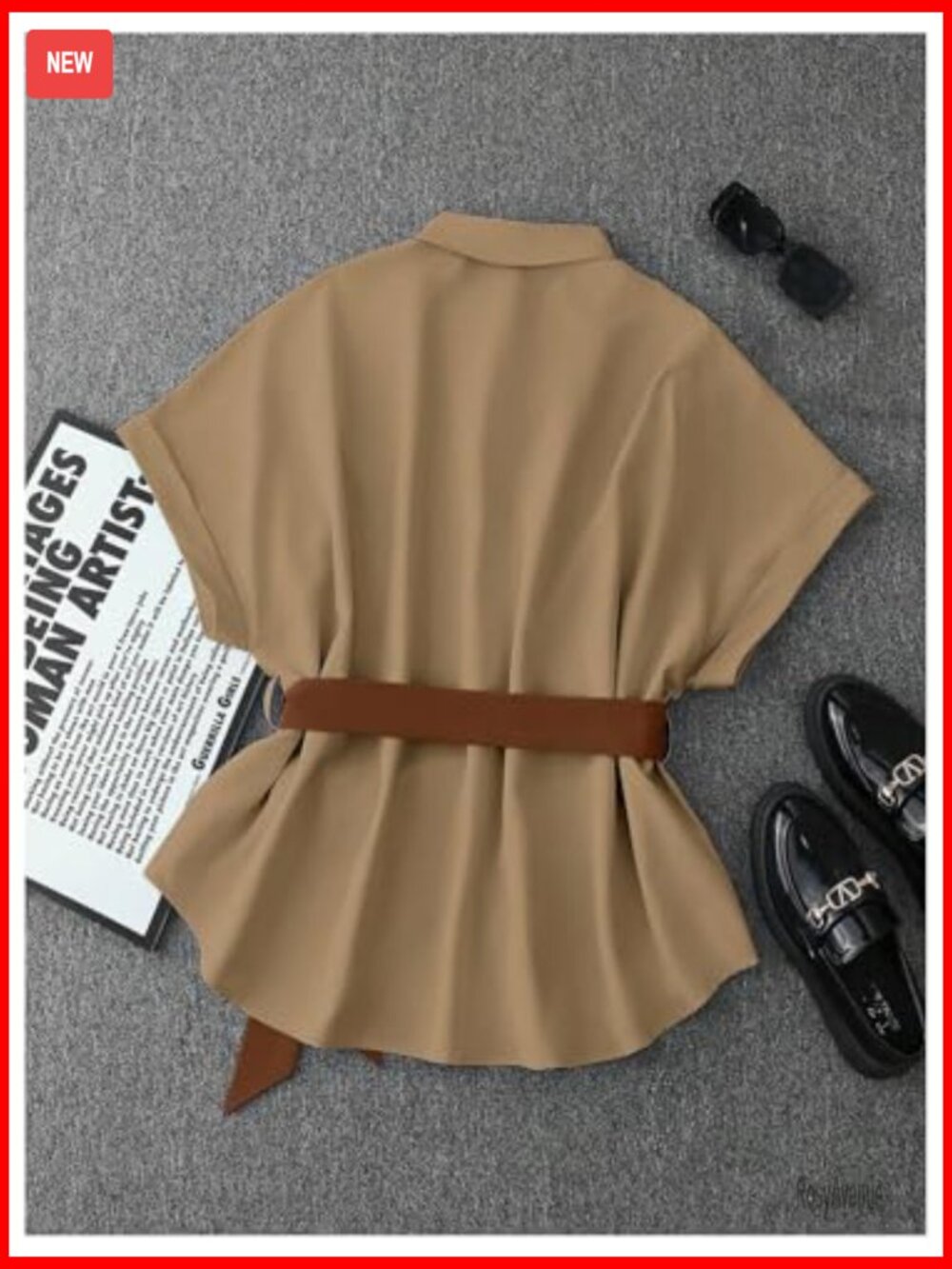 Color Block Dolman Short Sleeve Tie Knot Blouse - Picture 2 of 5